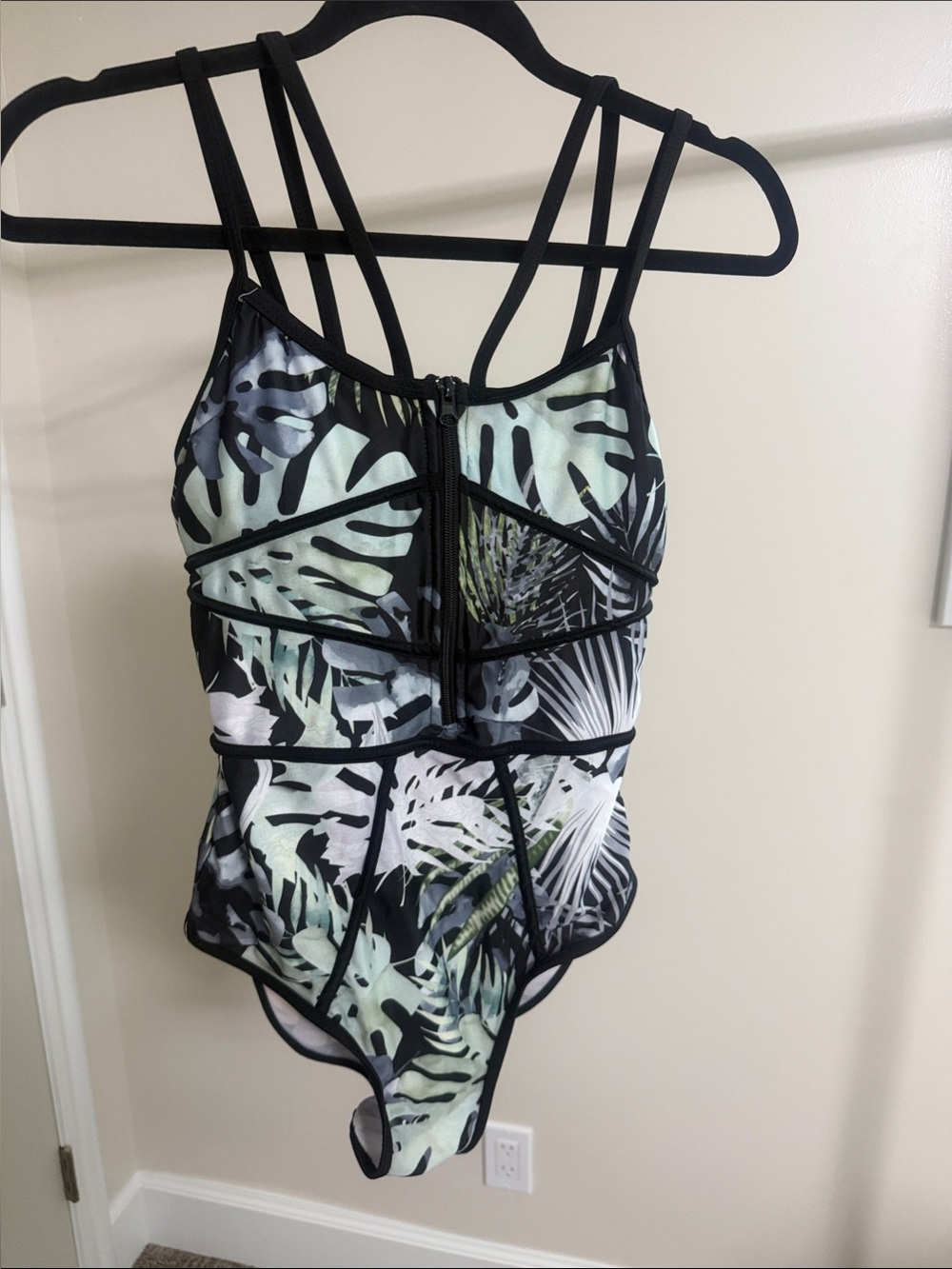 Old Navy Black-Trim Tropical Leaf One-Piece Swimsuit